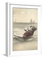 Old Fashioned Woman in Waves-null-Framed Art Print