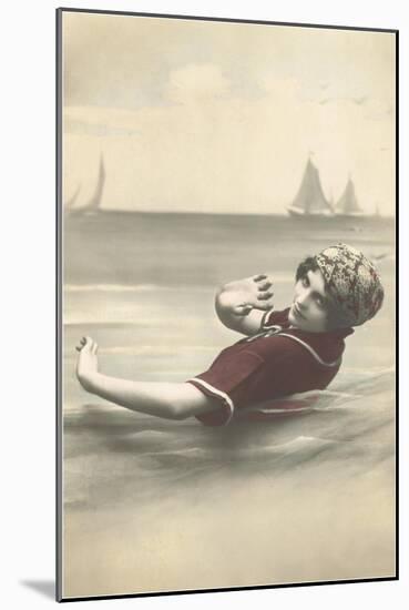 Old Fashioned Woman in Waves-null-Mounted Art Print