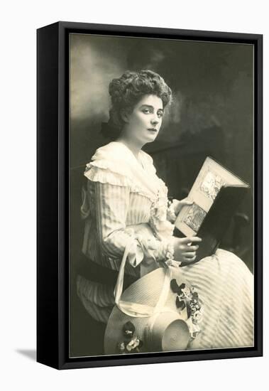 Old-Fashioned Woman Reading Book-null-Framed Stretched Canvas