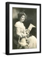 Old-Fashioned Woman Reading Book-null-Framed Art Print