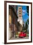 Old Fiat 500 car parked with Basilica dei Santi Bonifacio ed Alessio in the background, Rome, Lazio-Stefano Politi Markovina-Framed Photographic Print