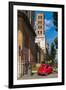 Old Fiat 500 car parked with Basilica dei Santi Bonifacio ed Alessio in the background, Rome, Lazio-Stefano Politi Markovina-Framed Photographic Print