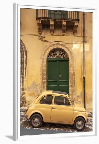 Old Fiat 500 parked in street, Noto, Sicily, Italy, Europe-John Miller-Framed Premium Photographic Print