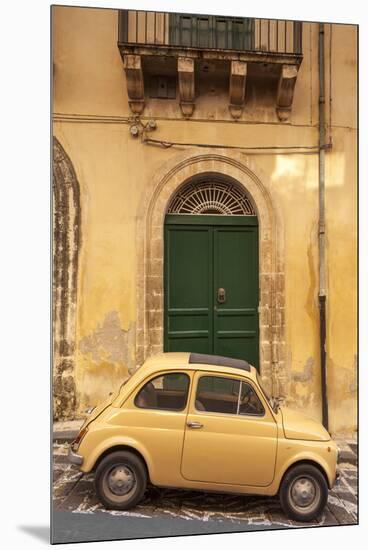 Old Fiat 500 parked in street, Noto, Sicily, Italy, Europe-John Miller-Mounted Premium Photographic Print