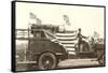 Old Fire Truck with American Flags-null-Framed Stretched Canvas