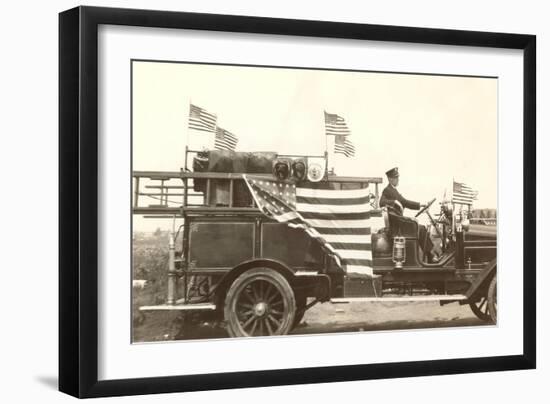 Old Fire Truck with American Flags-null-Framed Art Print