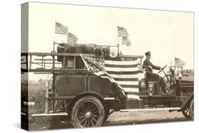 Old Fire Truck with American Flags-null-Stretched Canvas