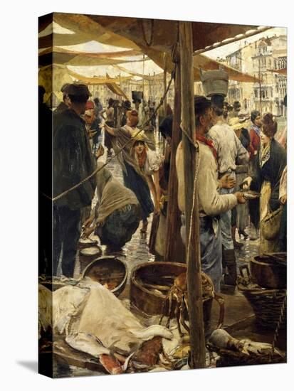 Old Fish Market in Venice-Ettore Tito-Stretched Canvas