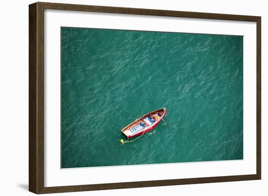 Old Fishing Boat at Anchor in Bay.-Terry Eggers-Framed Photographic Print