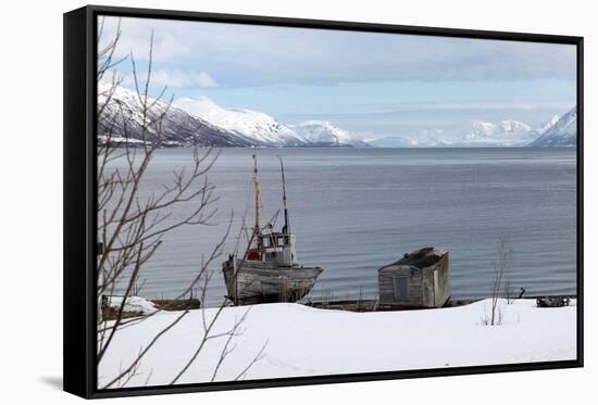 Old Fishing Boat Laid Up on Kvaloya (Whale Island), Troms, Arctic Norway, Scandinavia, Europe-David Lomax-Framed Stretched Canvas