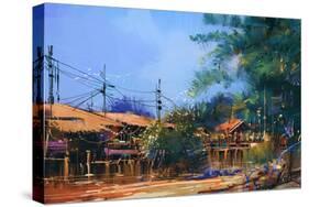 Old Fishing Village,Oil Painting Style,Illustration-Tithi Luadthong-Stretched Canvas