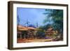 Old Fishing Village,Oil Painting Style,Illustration-Tithi Luadthong-Framed Art Print