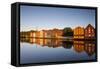 Old Fishing Warehouses Reflected in the River Nidelva-Doug Pearson-Framed Stretched Canvas