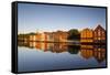 Old Fishing Warehouses Reflected in the River Nidelva-Doug Pearson-Framed Stretched Canvas