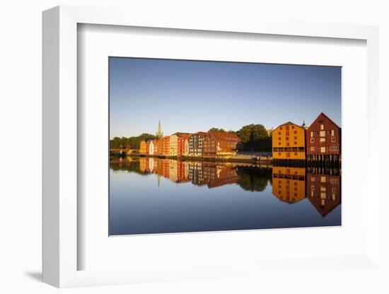 Old Fishing Warehouses Reflected in the River Nidelva-Doug Pearson-Framed Photographic Print