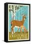 Old Forge, New York - Deer and Fawn - Letterpress-Lantern Press-Framed Stretched Canvas