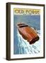 Old Forge, New York - Wooden Boat on Lake-Lantern Press-Framed Art Print