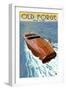 Old Forge, New York - Wooden Boat on Lake-Lantern Press-Framed Art Print