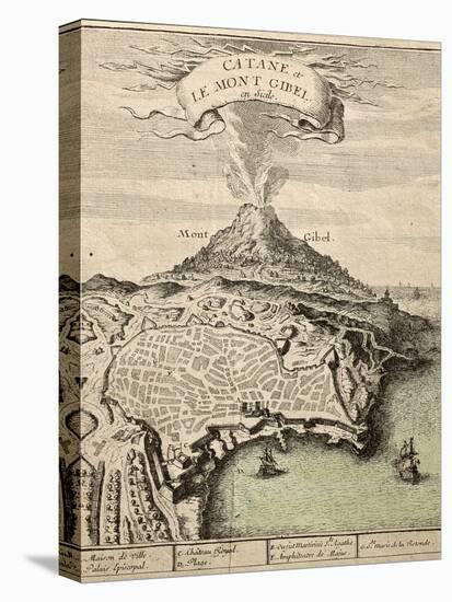 Old French Engraved Illustration Showing The City Of Catania, Sicily, At The Foot Of Mount Etna-marzolino-Stretched Canvas