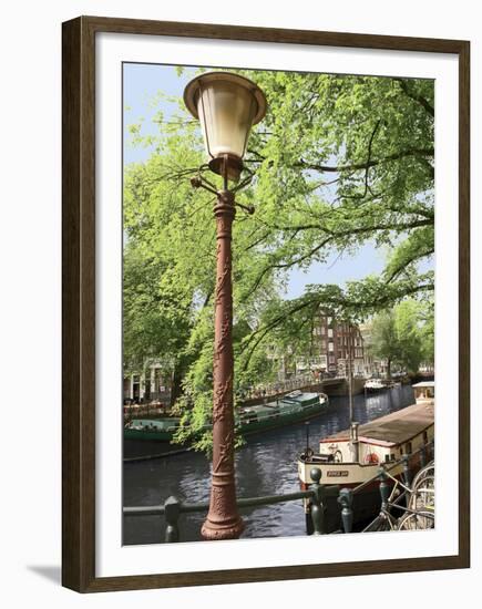 Old Gas Lamp Post and Bicycles on a Bridge over a Canal in Amsterdam, the Netherlands-Miva Stock-Framed Premium Photographic Print