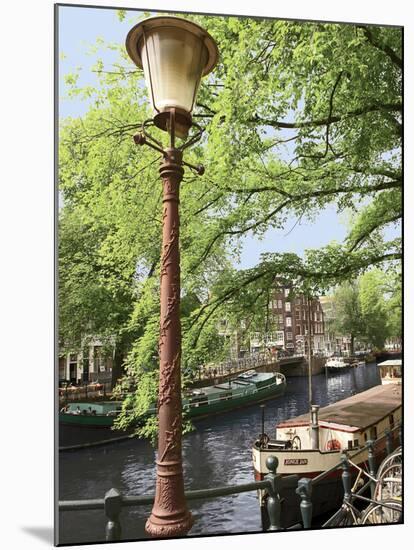 Old Gas Lamp Post and Bicycles on a Bridge over a Canal in Amsterdam, the Netherlands-Miva Stock-Mounted Premium Photographic Print