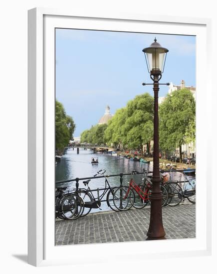 Old Gas Lamp Post and Bicycles on a Bridge over a Canal in Amsterdam, the Netherlands-Miva Stock-Framed Premium Photographic Print