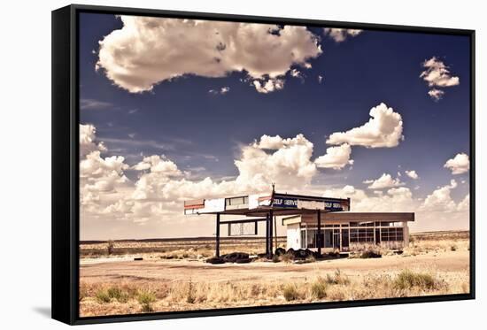 Old Gas Station in Ghost Town along the Route 66-Andrew Bayda-Framed Stretched Canvas
