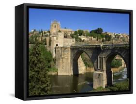 Old Gateway Bridge over the River and the City of Toledo, Castilla La Mancha, Spain, Europe-Nigel Francis-Framed Stretched Canvas