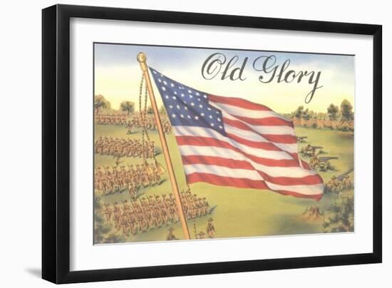 Old Glory, Flag with World War I Soldiers-null-Framed Art Print