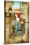 Old Greek Streets -Artistic Picture-Maugli-l-Mounted Art Print