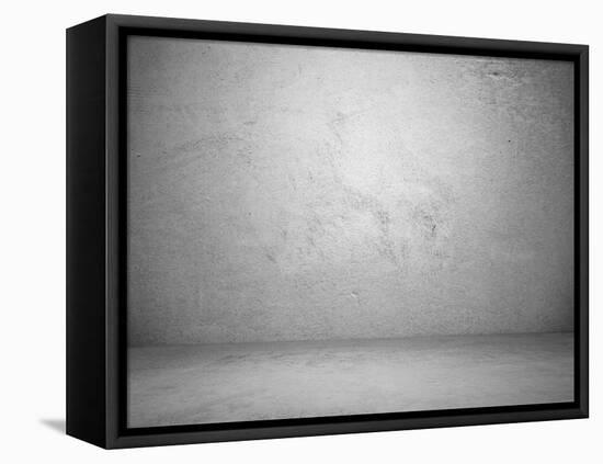 Old Grunge Room with Concrete Wall, Black and White Background-Vlntn-Framed Stretched Canvas