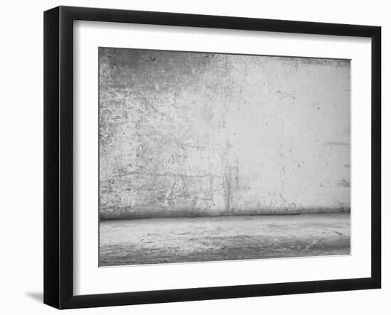 Old Grunge Room with Concrete Wall, Black and White Background-Vlntn-Framed Art Print