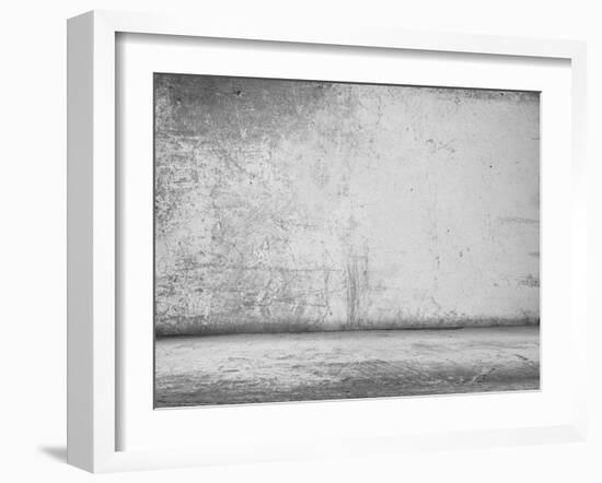 Old Grunge Room with Concrete Wall, Black and White Background-Vlntn-Framed Art Print