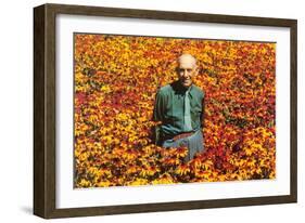 Old Guy in Field of Daisies-null-Framed Premium Giclee Print