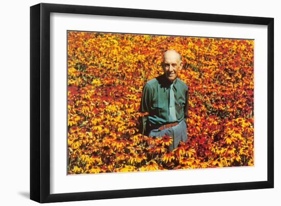 Old Guy in Field of Daisies-null-Framed Art Print