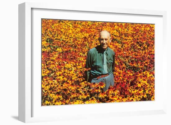 Old Guy in Field of Daisies-null-Framed Art Print