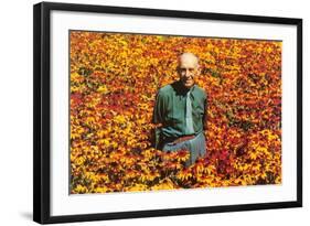 Old Guy in Field of Daisies-null-Framed Art Print
