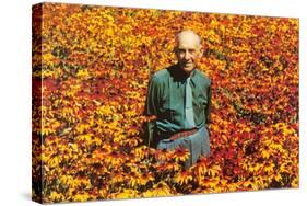 Old Guy in Field of Daisies-null-Stretched Canvas