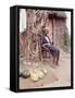 Old Haitian Woman in Front of Her Hut-Lynn Pelham-Framed Stretched Canvas