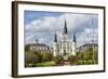 Old Horse Carts in Front of Jackson Square and the St. Louis Cathedral, New Orleans, Louisiana-Michael Runkel-Framed Photographic Print