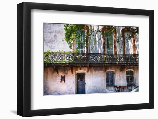 Old House with a Wrought Iron Balcony, Savannah, Georgia-George Oze-Framed Photographic Print