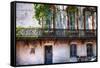 Old House with a Wrought Iron Balcony, Savannah, Georgia-George Oze-Framed Stretched Canvas