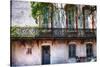 Old House with a Wrought Iron Balcony, Savannah, Georgia-George Oze-Stretched Canvas