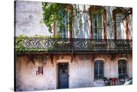 Old House with a Wrought Iron Balcony, Savannah, Georgia-George Oze-Stretched Canvas