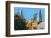 Old houses in the Inner City of Baku with Flaming Towers, Baku, Azerbaijan-Keren Su-Framed Photographic Print