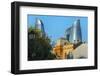 Old houses in the Inner City of Baku with Flaming Towers, Baku, Azerbaijan-Keren Su-Framed Photographic Print