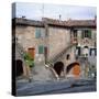 Old Houses on a Street in the Village of Monteciano in Tuscany, Italy, Europe-Tony Gervis-Stretched Canvas