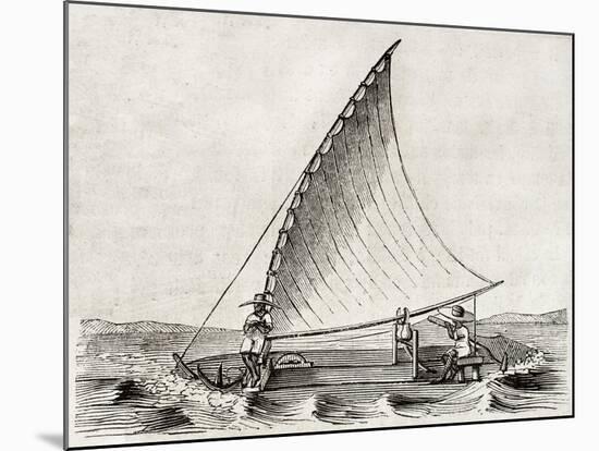 Old Illustration Of A Jangada, Traditional Fishing Boat Used In Northern Region Of Brazil-marzolino-Mounted Art Print