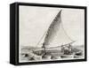 Old Illustration Of A Jangada, Traditional Fishing Boat Used In Northern Region Of Brazil-marzolino-Framed Stretched Canvas