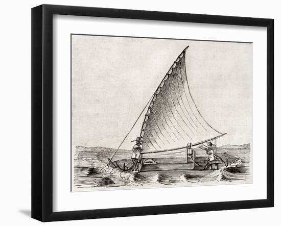 Old Illustration Of A Jangada, Traditional Fishing Boat Used In Northern Region Of Brazil-marzolino-Framed Art Print